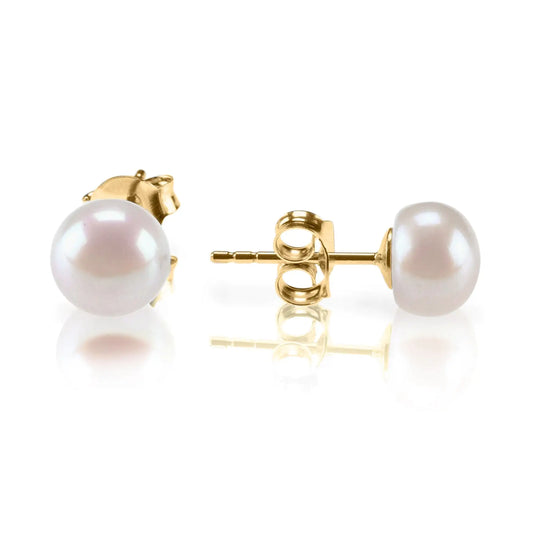 CATE Sterling Silver, 14K Gold Plated, AAA+ Quality Handpicked Freshwater Cultured Stud Pearl Earrings Yellow Gold 5.5mm