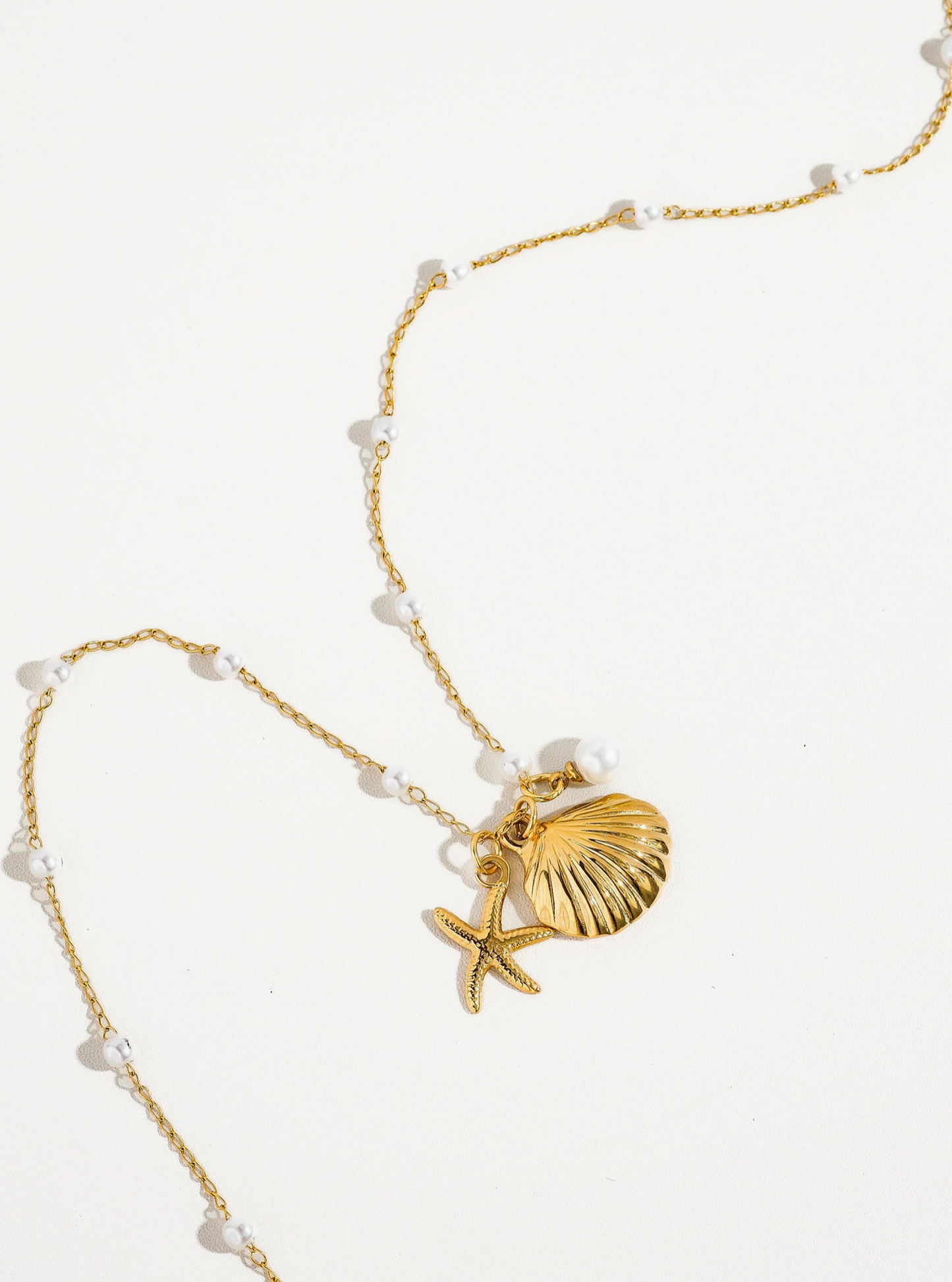 SHELL Gold Seashell & Sea Star Pearl Necklace