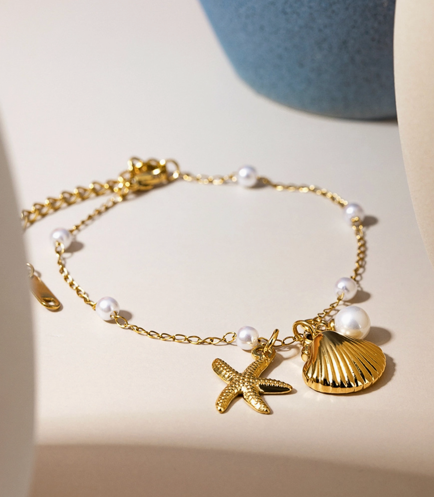 SHELL Gold Seashell & Sea Star Pearl Necklace