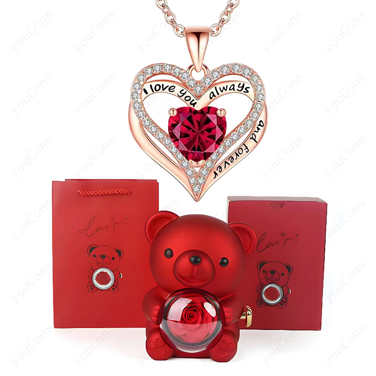 Eternal Rose Bear with Necklace