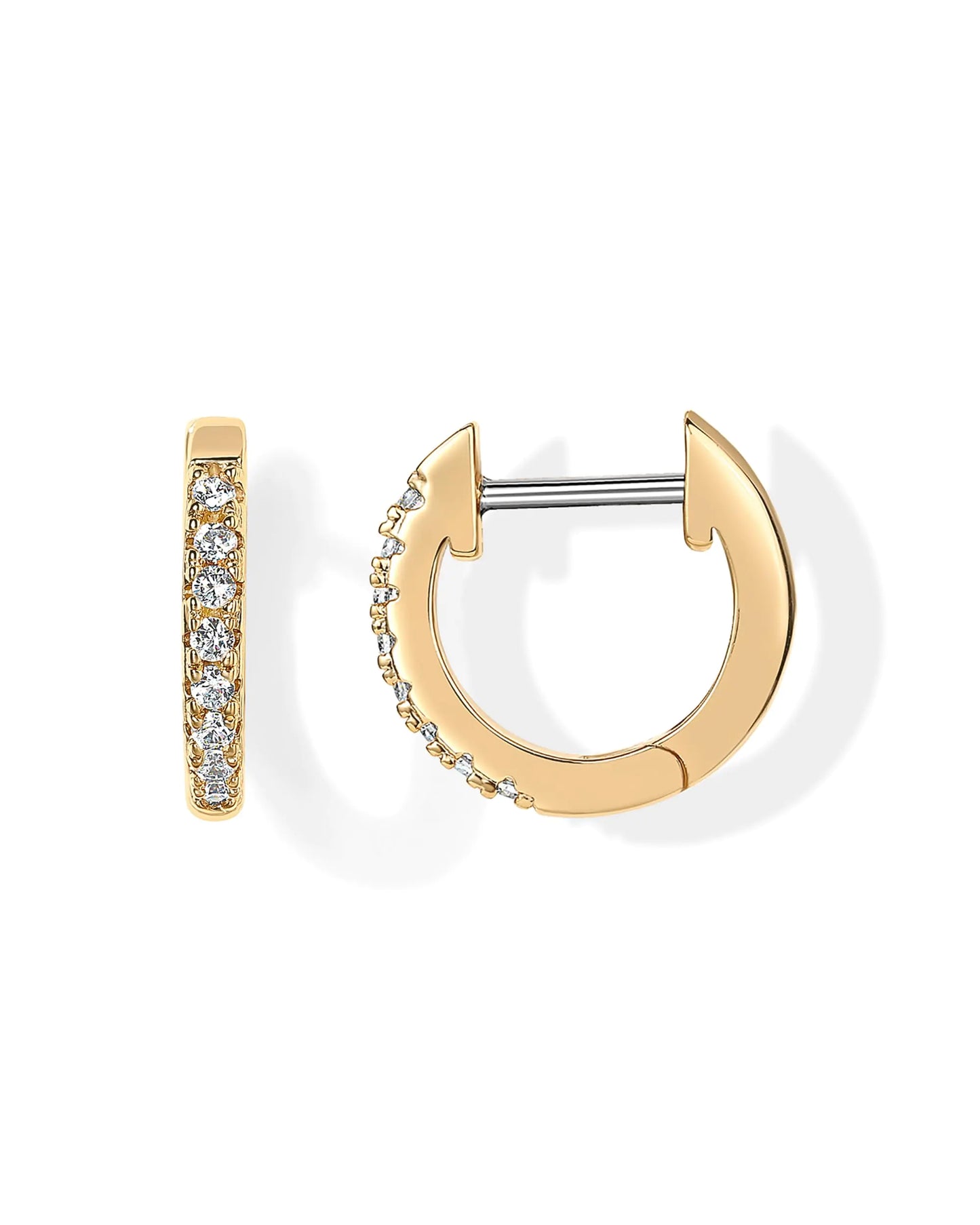 DIANA 14K Gold Plated Cubic Zirconia Cuff Earrings Huggie Stud Yellow Gold