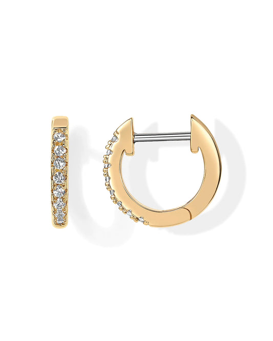 DIANA 14K Gold Plated Cubic Zirconia Cuff Earrings Huggie Stud Yellow Gold